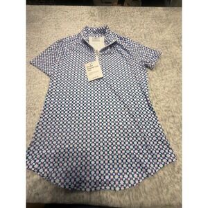 Jofit Womens Golf Polo Shirt Short‎ Sleeve XS Blue White Pink Geometric NWT